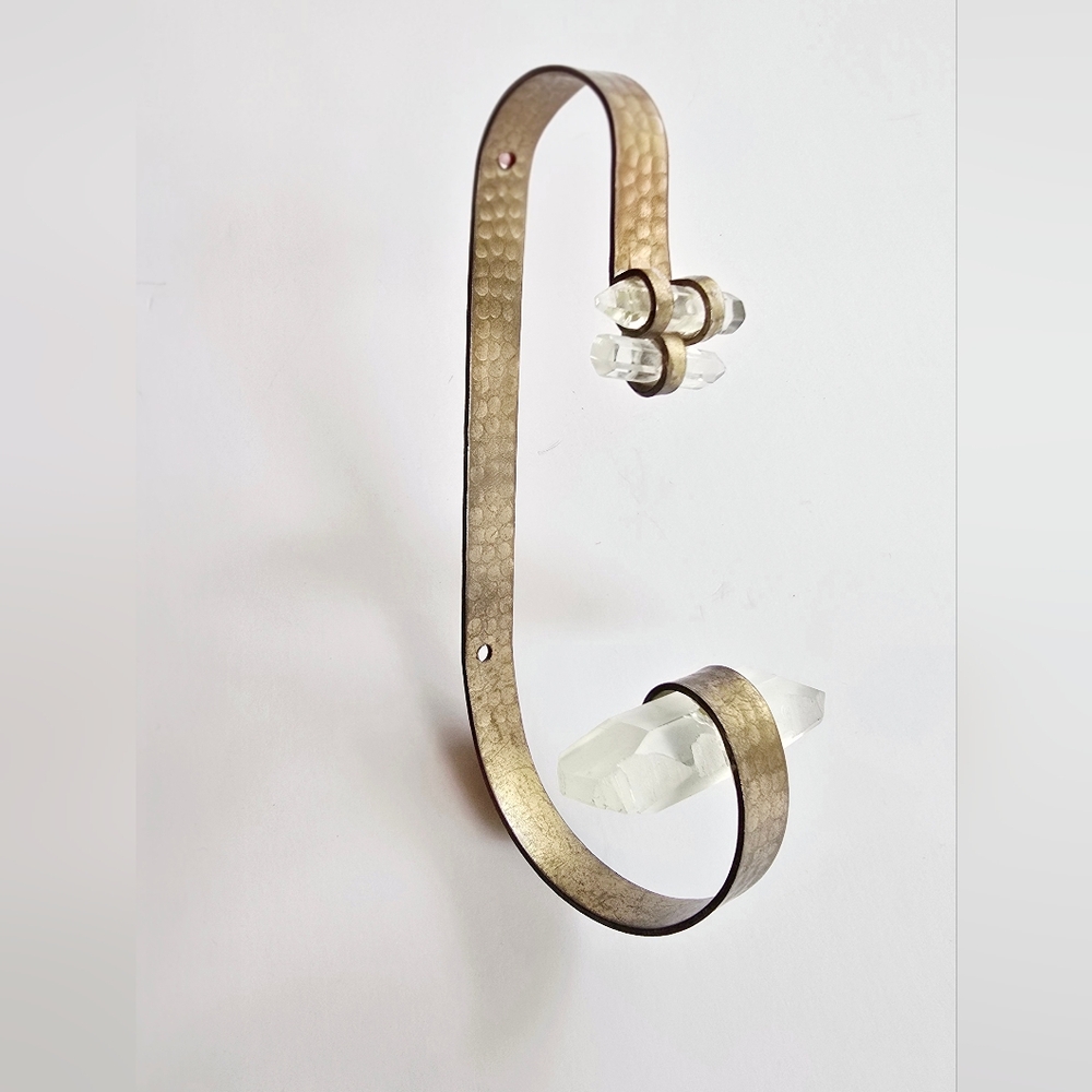 Gold Hammered Metal Wall Hook with Crystal Accents